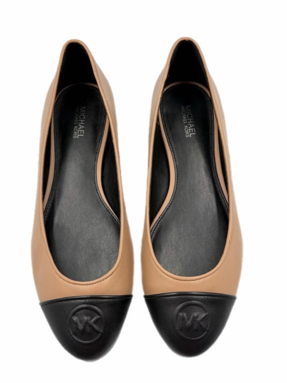 Michael Kors Two-Tone Nude and Black Cap-Toe leather Ballet Flats